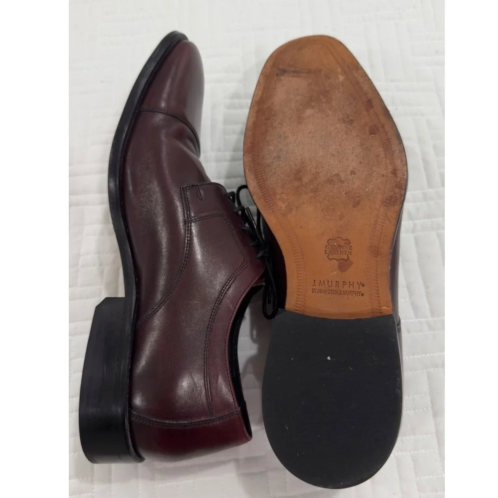 J. Murphy Johnston & Murphy Mens Burgundy Leather Cap Toe Oxford Shoes 14M
